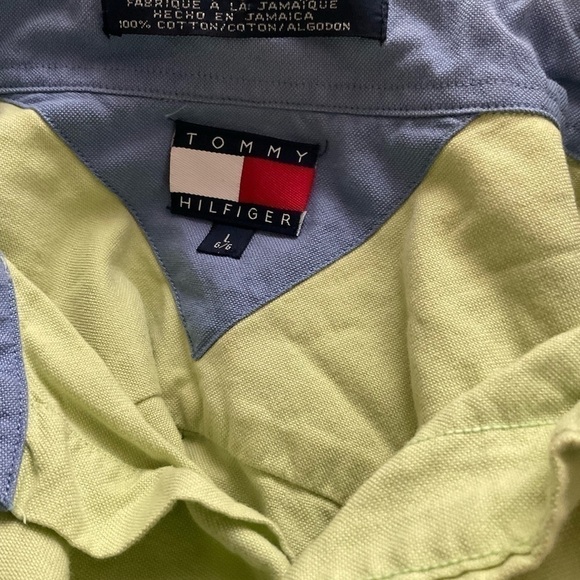 Men’s used Tommy Hilfiger retro vintage long sleeve green shirt size large L - Picture 2 of 4